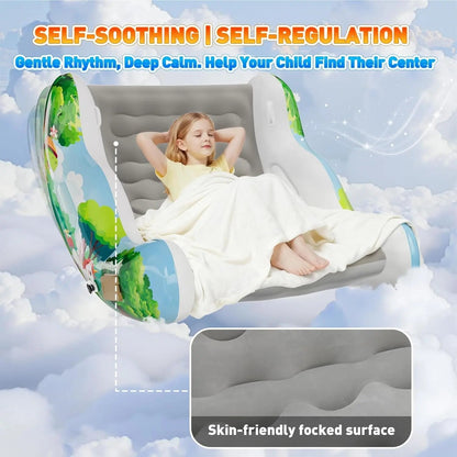 🧸 Inflatable Sensory Rocking Chair for Kids | Montessori Air Cloud Rocker Sofa for Ages 3–8,Sensory Room Supply for Autism ADHD, Premium Leak-Proof PVC, Portable Inflation, Self-Soothing Motor Skills Training Birthday Cool Gift