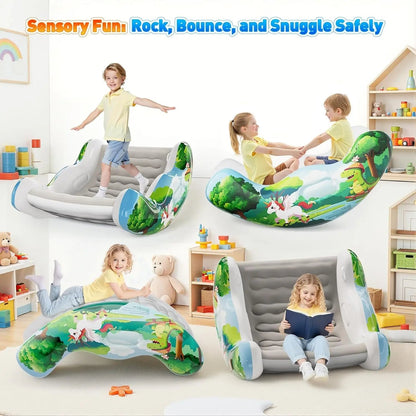🧸 Inflatable Sensory Rocking Chair for Kids | Montessori Air Cloud Rocker Sofa for Ages 3–8,Sensory Room Supply for Autism ADHD, Premium Leak-Proof PVC, Portable Inflation, Self-Soothing Motor Skills Training Birthday Cool Gift