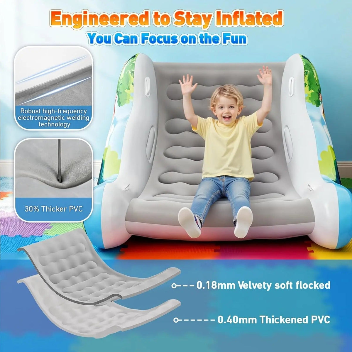 🧸 Inflatable Sensory Rocking Chair for Kids | Montessori Air Cloud Rocker Sofa for Ages 3–8,Sensory Room Supply for Autism ADHD, Premium Leak-Proof PVC, Portable Inflation, Self-Soothing Motor Skills Training Birthday Cool Gift