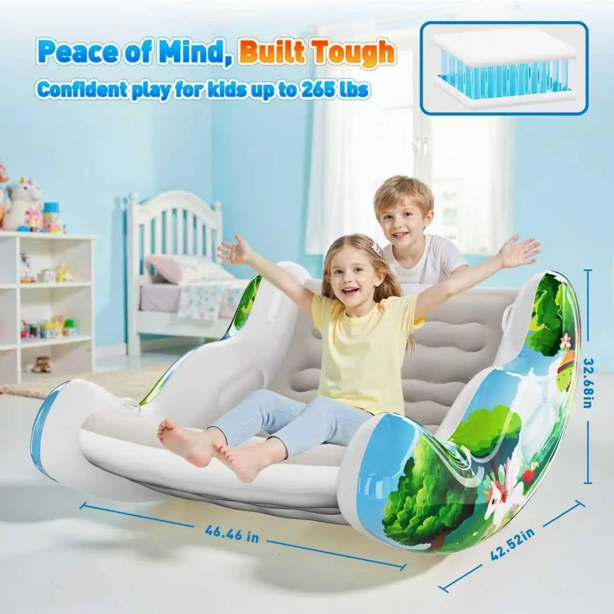 🧸 Inflatable Sensory Rocking Chair for Kids | Montessori Air Cloud Rocker Sofa for Ages 3–8,Sensory Room Supply for Autism ADHD, Premium Leak-Proof PVC, Portable Inflation, Self-Soothing Motor Skills Training Birthday Cool Gift