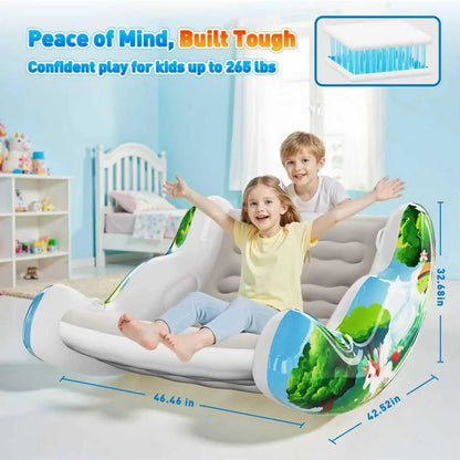 🧸 Inflatable Sensory Rocking Chair for Kids | Montessori Air Cloud Rocker Sofa for Ages 3–8,Sensory Room Supply for Autism ADHD, Premium Leak-Proof PVC, Portable Inflation, Self-Soothing Motor Skills Training Birthday Cool Gift