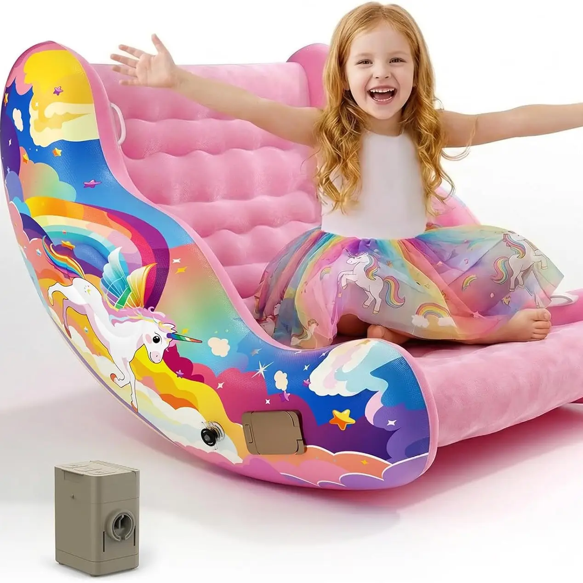 🧸 Inflatable Sensory Rocking Chair for Kids | Montessori Air Cloud Rocker Sofa for Ages 3–8,Sensory Room Supply for Autism ADHD, Premium Leak-Proof PVC, Portable Inflation, Self-Soothing Motor Skills Training Birthday Cool Gift