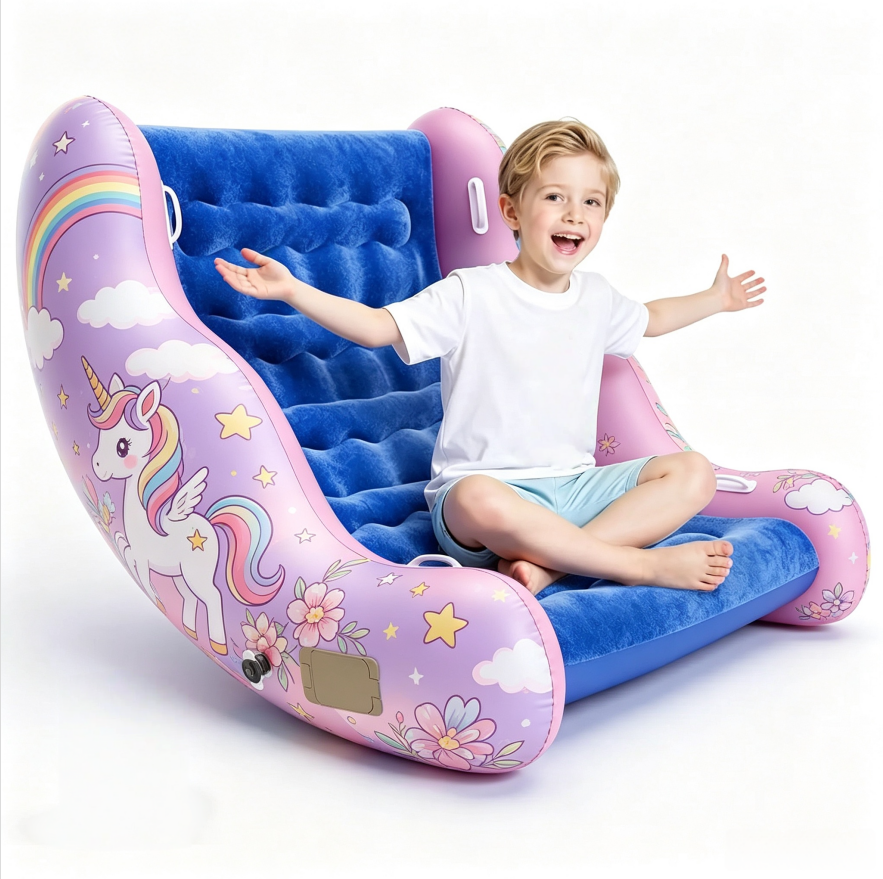 🧸 Inflatable Sensory Rocking Chair for Kids | Montessori Air Cloud Rocker Sofa for Ages 3–8,Sensory Room Supply for Autism ADHD, Premium Leak-Proof PVC, Portable Inflation, Self-Soothing Motor Skills Training Birthday Cool Gift